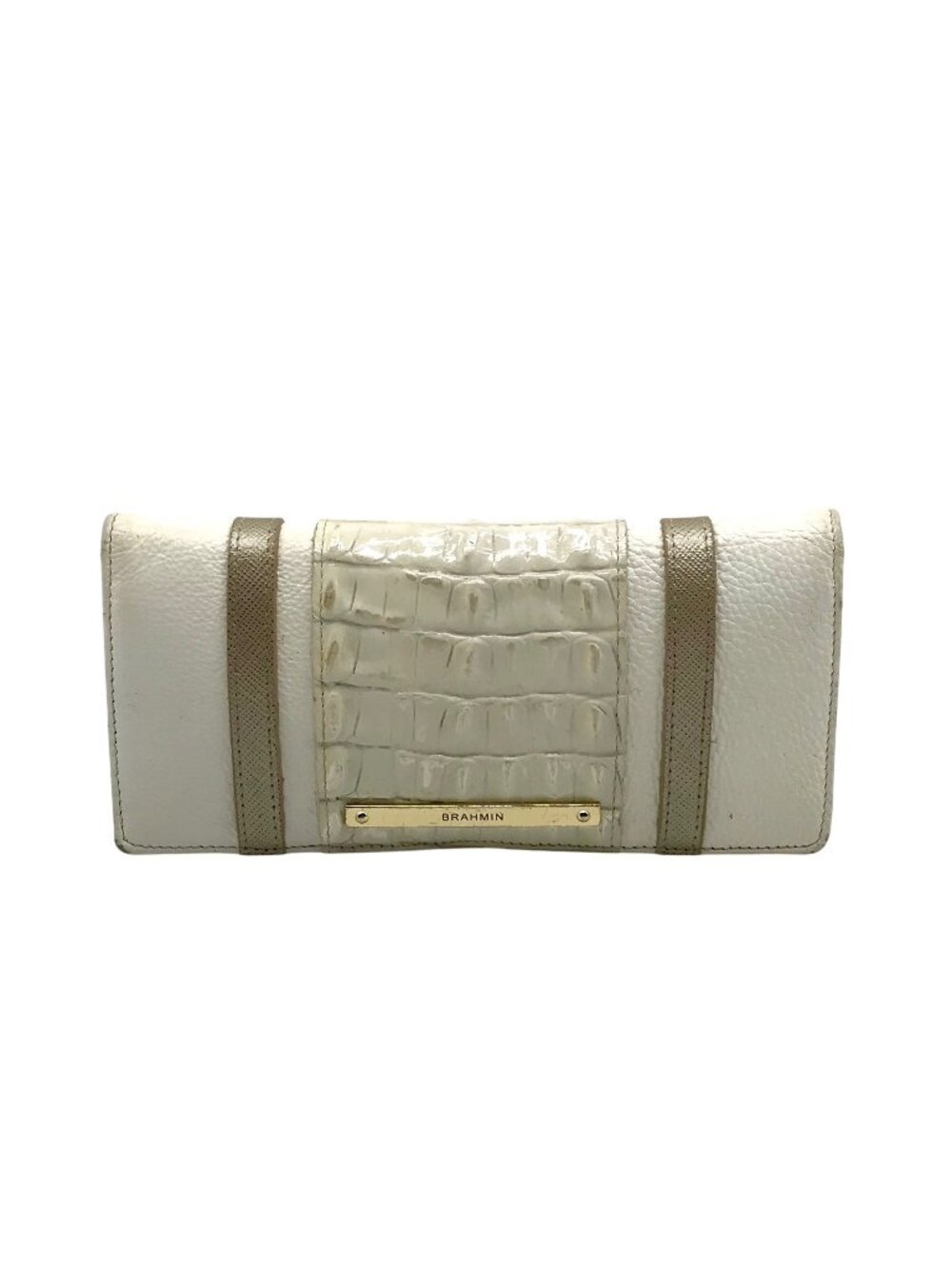 Brahmin White & Macaroon Lady Vineyard Croc-Embossed Leather Melbourne Wallet